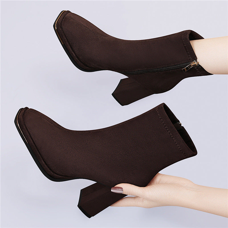 Damen stilvolle Stiefeletten mit Blockabsatz und Reißverschluss R&B
