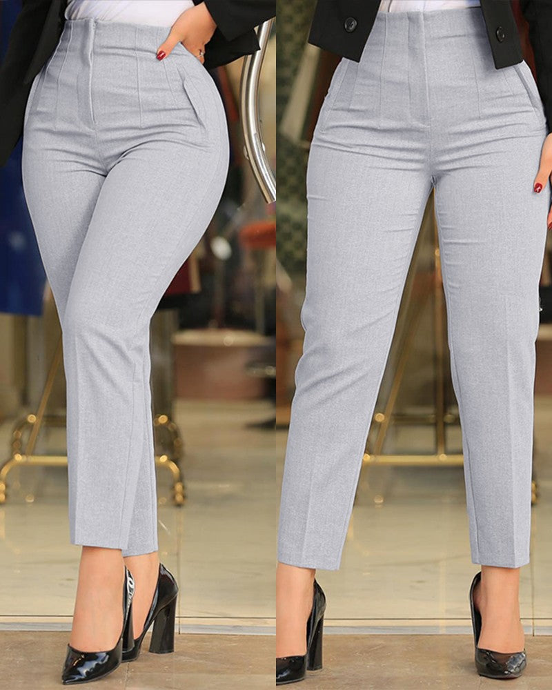 Damen Hochbundhose mit geschmackvollen Falten und schmalem Bein R&B