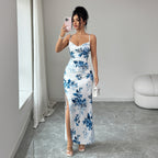 Damen Maxi-Kleid mit seitlichem Schlitz und blumigem Design R&B