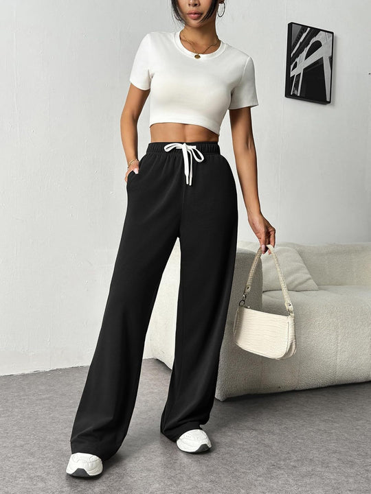 Damen Bequeme Freizeithose mit elastischem Bund und weitem Schnitt R&B