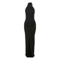 Damen Elegantes Langkleid mit Choker-Ausschnitt und Raffungen R&B