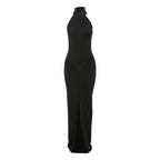 Damen Elegantes Langkleid mit Choker-Ausschnitt und Raffungen R&B