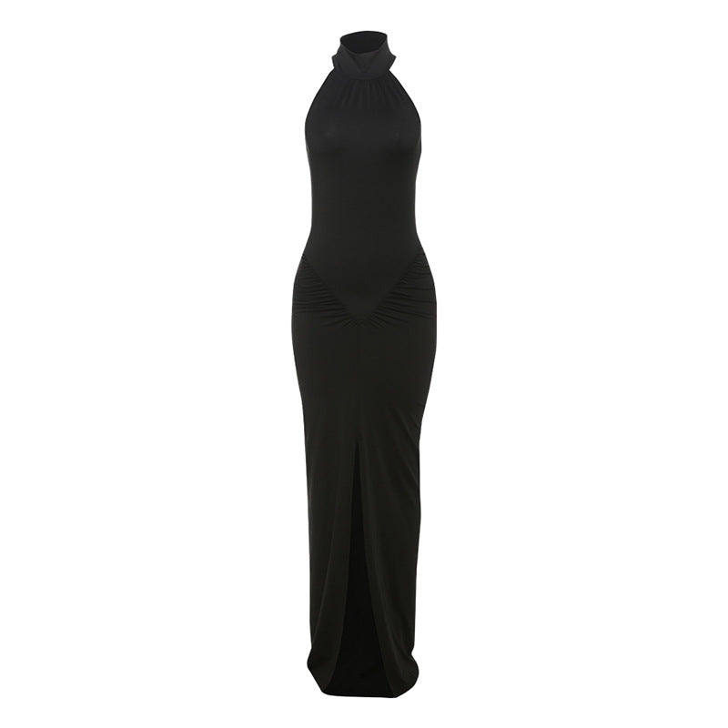 Damen Elegantes Langkleid mit Choker-Ausschnitt und Raffungen R&B