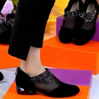 Damen elegante Slipper mit floralem Strassdesign und super bequemer Sohle R&B