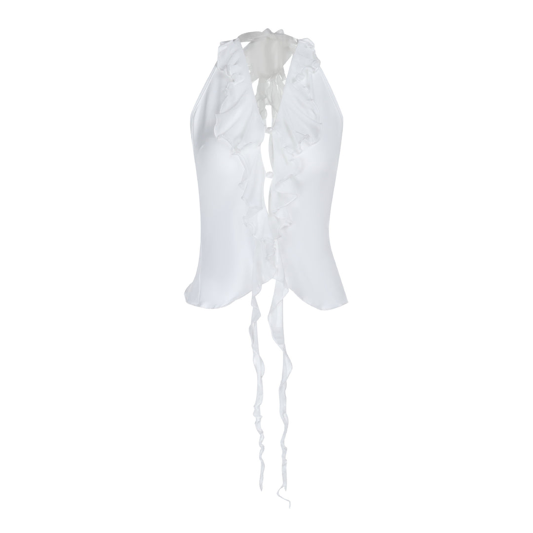 Damen Elegantes Rüschenoberteil mit tiefem V-Ausschnitt R&B