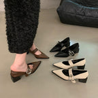 Damen elegante Ballerina-Pumps mit modischem Riemchen und stilvollem Blockabsatz R&B