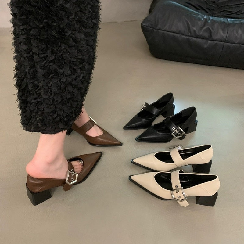 Damen elegante Ballerina-Pumps mit modischem Riemchen und stilvollem Blockabsatz R&B