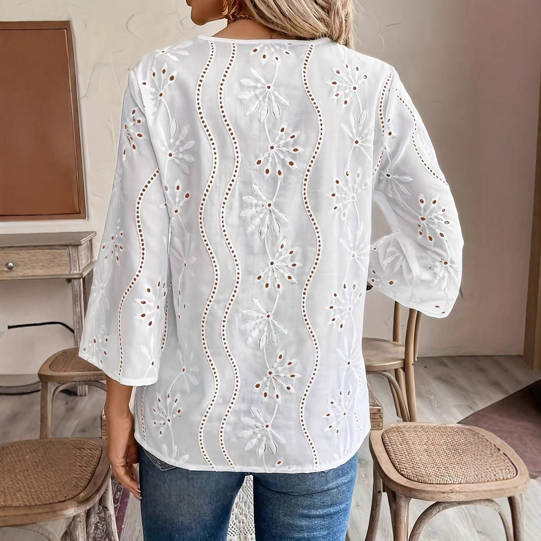 Damen Bluse mit besticktem Design und luftiger Passform R&B