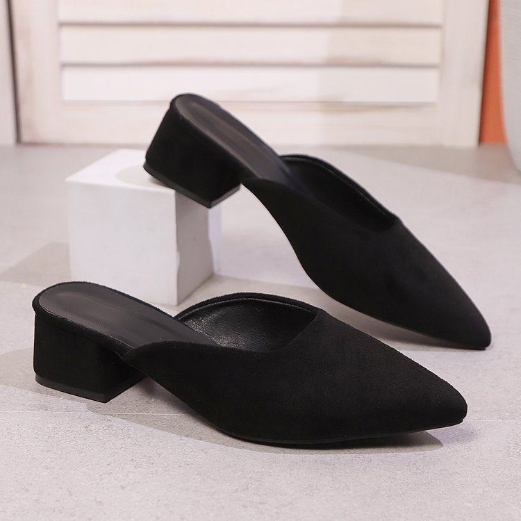 Damen elegante Mules mit spitz zulaufender Spitze und modischem Blockabsatz R&B
