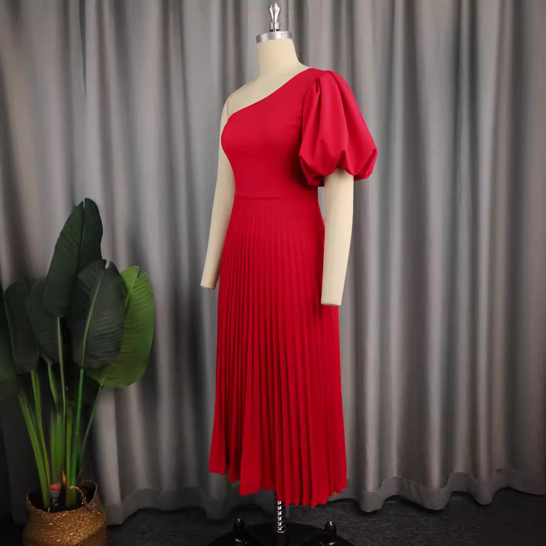 Damen Elegantes asymmetrisches Faltenkleid R&B