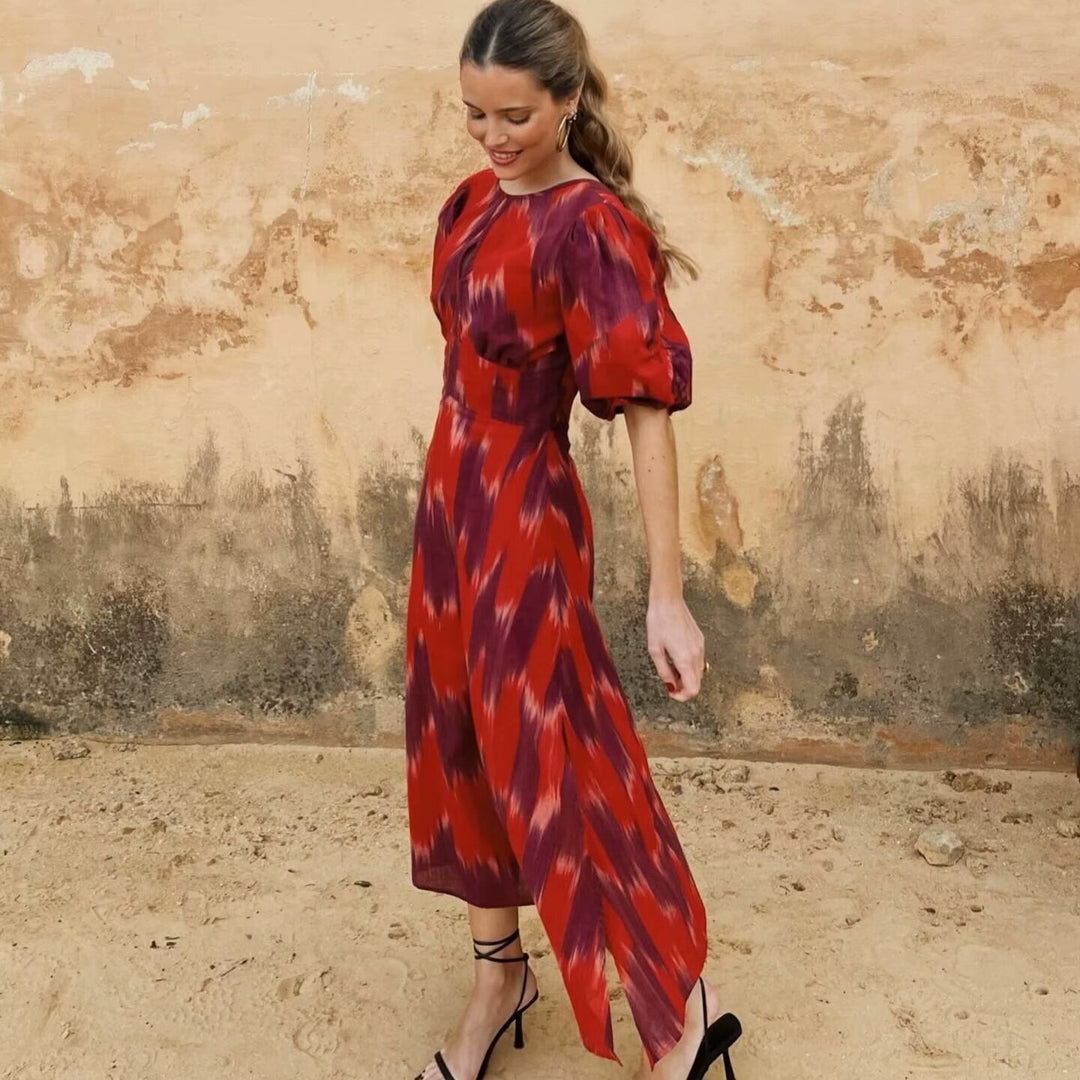 Damen Maxikleid mit eleganter Raffung und modernen Puffärmeln R&B