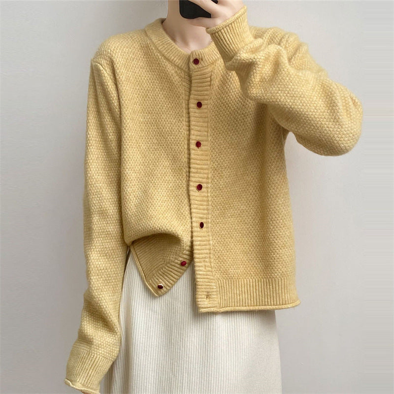 Damen Chunky Strickjacke mit Knopfverschluss und breiten Ärmelabschlüssen R&B