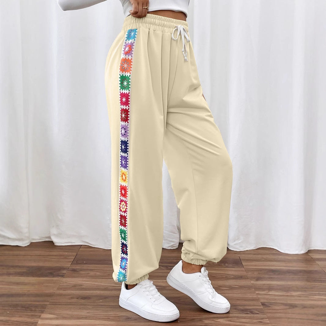 Damen Freizeit-Hose mit buntem Blumenmuster und elastischem Bund R&B