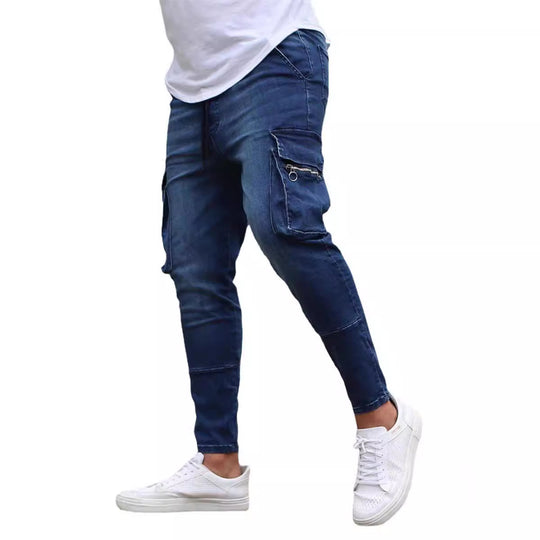 Herren Cargo-Jeans im modernen Slim-Fit Stil mit praktischen Seitentaschen und dekorativen Reißverschlüssen R&B
