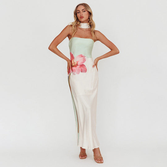 Damen Elegantes Schulterfreies Maxikleid mit floralem Design und tailliertem Schnitt R&B