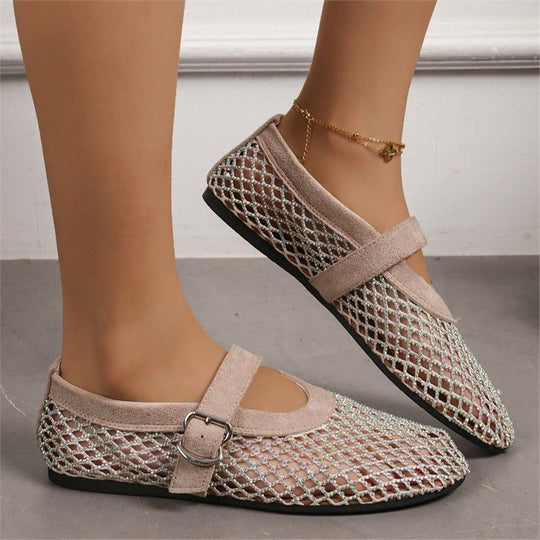 Damen Netz-Ballerinas mit dekorativem Riemen R&B
