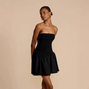 Damen Bandeau-Kleid mit frischem und fließendem Rock R&B