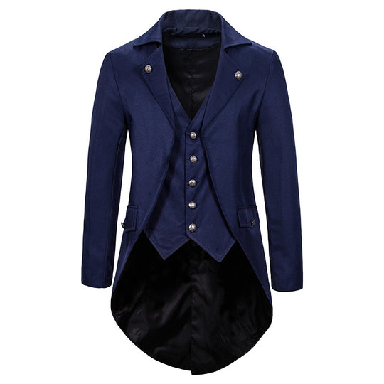 Herren eleganter Steampunk-Sakko mit asymmetrischem Schnitt und edlen Details R&B