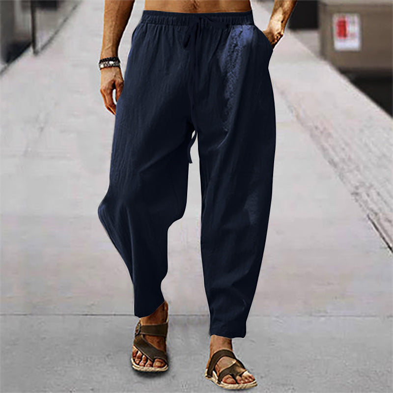 Herren nan lockere Sommer-Slouch-Hose aus Leinenmix mit elastischem Bund und konischem Knöchelabschluss R&B