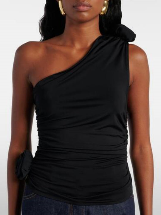 Damen asymmetrisches Top mit Raffungen und floralem Detail R&B