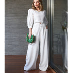 Damen Elegantes zweigeteiltes Set mit cropped Bluse und weiten Hosen R&B