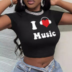 Damen Crop-T-Shirt mit künstlerischem Lippenmotiv und kreativem Druck R&B