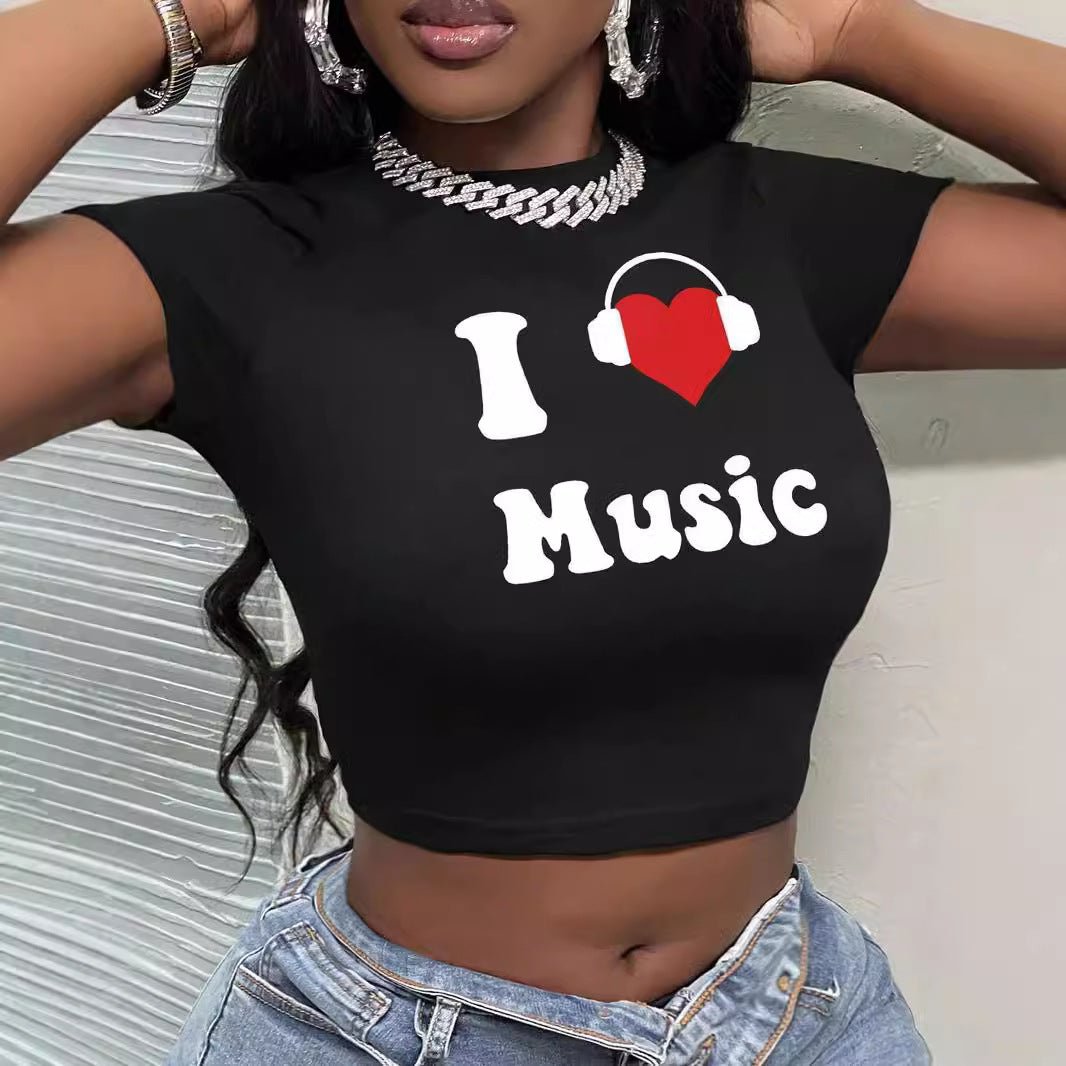 Damen Crop-T-Shirt mit künstlerischem Lippenmotiv und kreativem Druck R&B