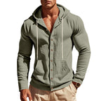 Herren nan sportive Kapuzenjacke mit Knopfverschluss, Kängurutasche und figurbetonter Passform R&B
