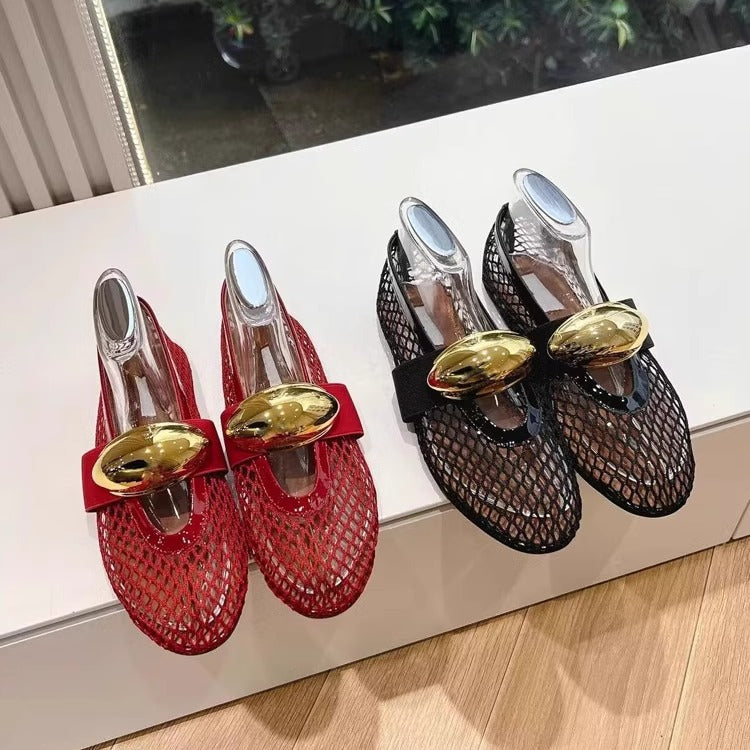 Damen Ballerinas mit luftiger Netzstruktur und dekorativem Goldakzent R&B