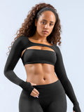 Damen Sportliches Langarm Crop-Top mit angeschnittenem Design R&B