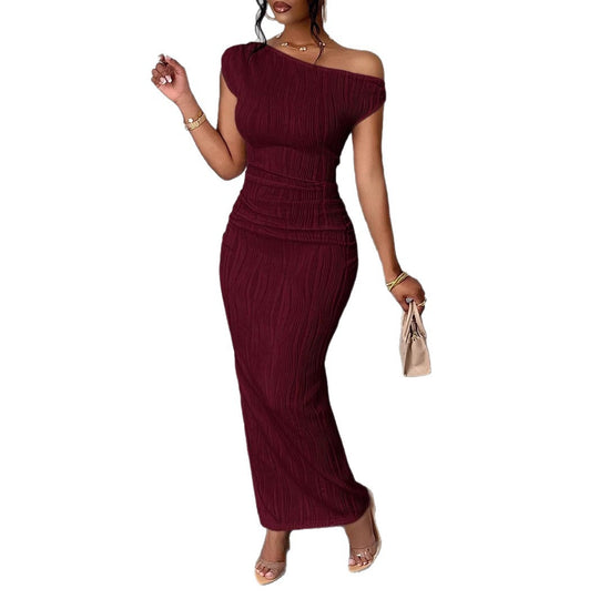 Damen Figurbetontes Maxikleid mit asymmetrischem Ausschnitt und Faltenwurf R&B