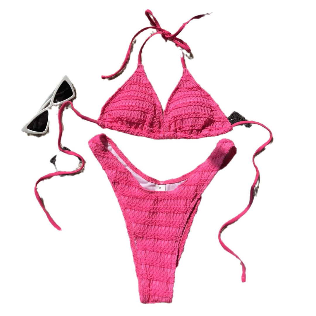 Damen Triangel-Bikini mit strukturierter Oberfläche und verspielten Trägern R&B