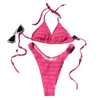 Damen Triangel-Bikini mit strukturierter Oberfläche und verspielten Trägern R&B