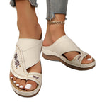 Damen Komfortable Wedge-Pantoletten mit dekorativer Stickerei und anatomischer Fußbettung R&B