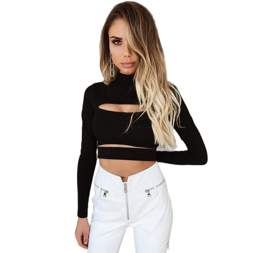 Damen Crop-Top mit Cut-Outs und hochgeschlossenem Design R&B