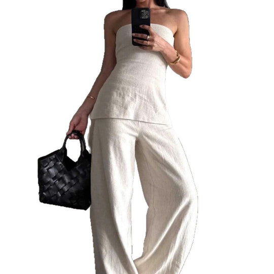 Damen Cropped Oberteil und weite Hose Set R&B
