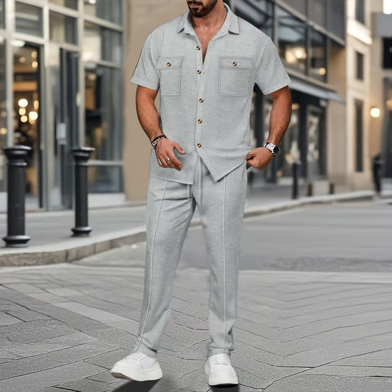 Herren Freizeitanzug mit modernem Streifenmuster und praktischen Taschen R&B