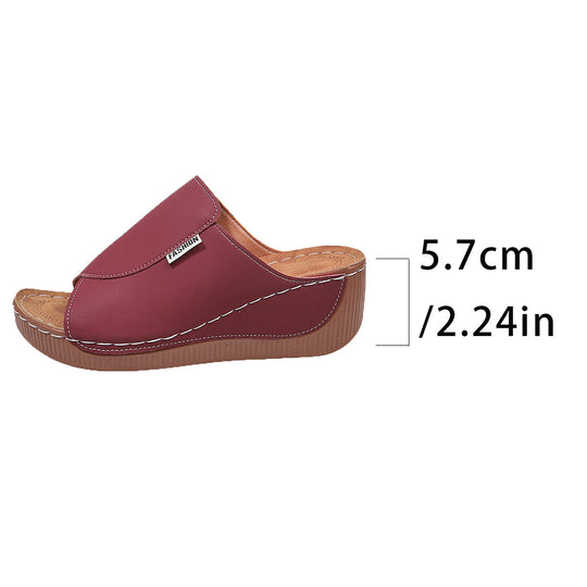 Damen komfortable Wedge-Pantoletten mit elegantem Obermaterial R&B