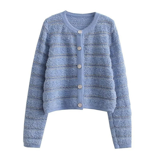 Damen modische Strickjacke mit knöpfbarem Design und feinem Strukturmuster R&B