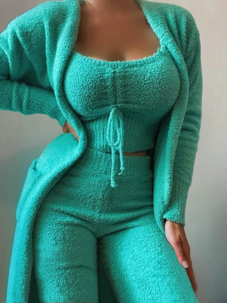 Damen warmer und bequemer Lounge-Anzug mit Oversized-Jacke und lockerem Top R&B