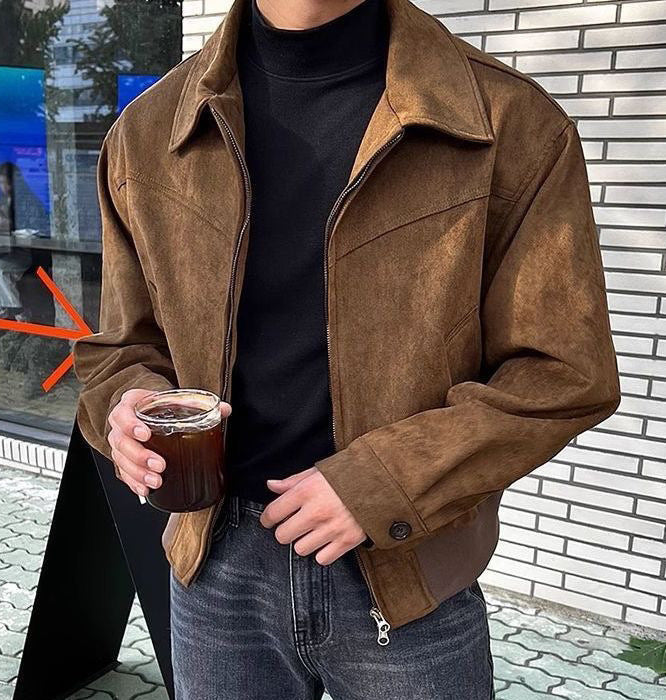 Herren lässige Übergangsjacke aus weichem Kunstleder mit Reißverschluss R&B