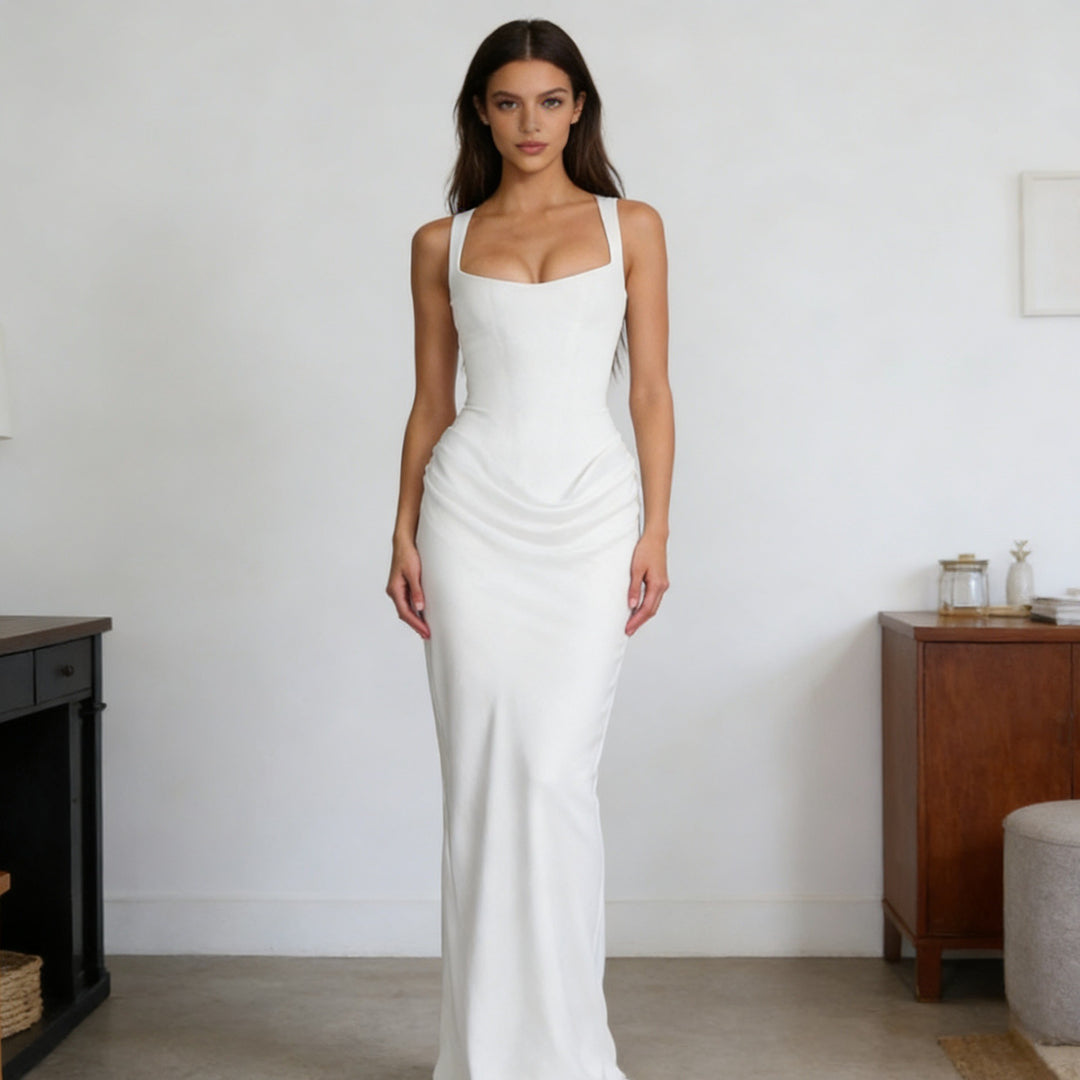 Damen Elegantes Wickelkleid mit schulterfreien Trägern und raffiniertem Drapierungsdetail R&B