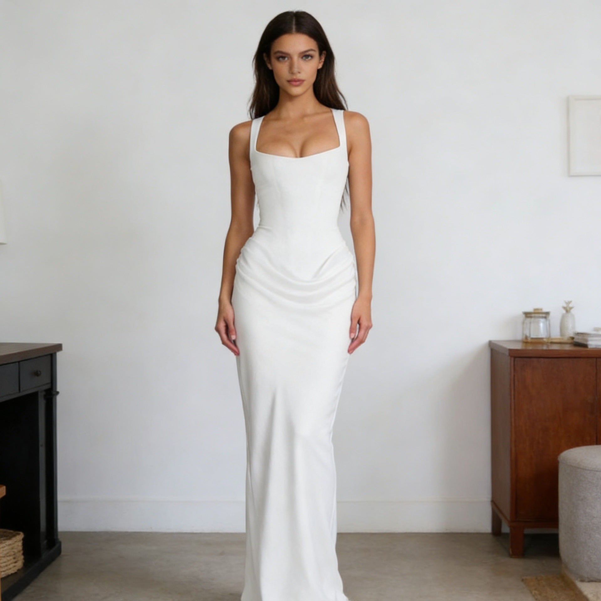 Damen Elegantes Wickelkleid mit schulterfreien Trägern und raffiniertem Drapierungsdetail R&B
