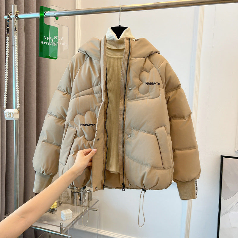 Damen Modische Kurze Daunenjacke mit Kapuze und praktischen Taschen R&B