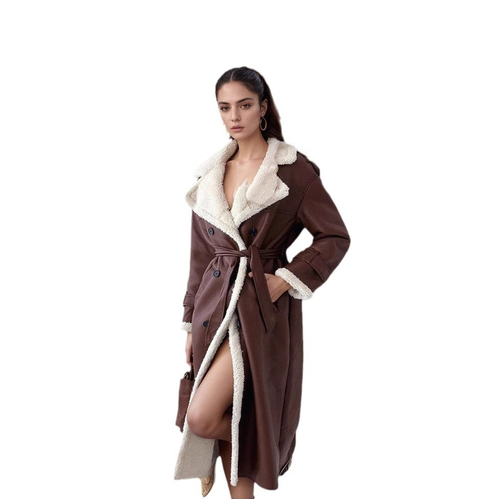 Damen eleganter Übergangs-Mantel mit Teddyfutter und doppelter Knopfleiste R&B