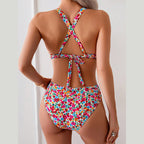 Damen Triangel-Bikini mit floralem Design und hochgeschnittenem Schnitt
