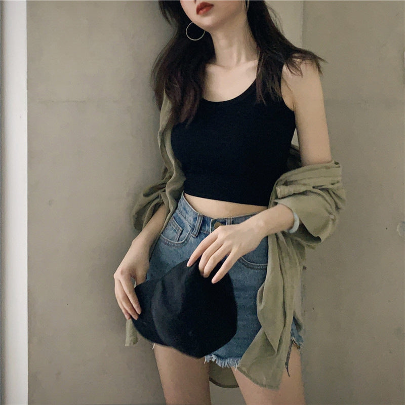Damen Crop-Top aus atmungsaktiver Baumwolle mit schmalem Schnitt