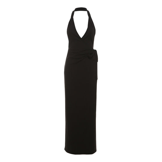 Damen Wickelmaxikleid mit tiefem V-Ausschnitt und eleganter Schleifenbindung R&B