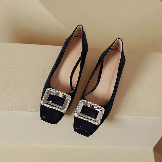 Damen elegante Blockabsatzpumps mit funkelnder Schnallenapplikation R&B