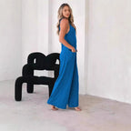 Damen Luftiger Jumpsuit mit Taschen und Spaghettiträgern R&B